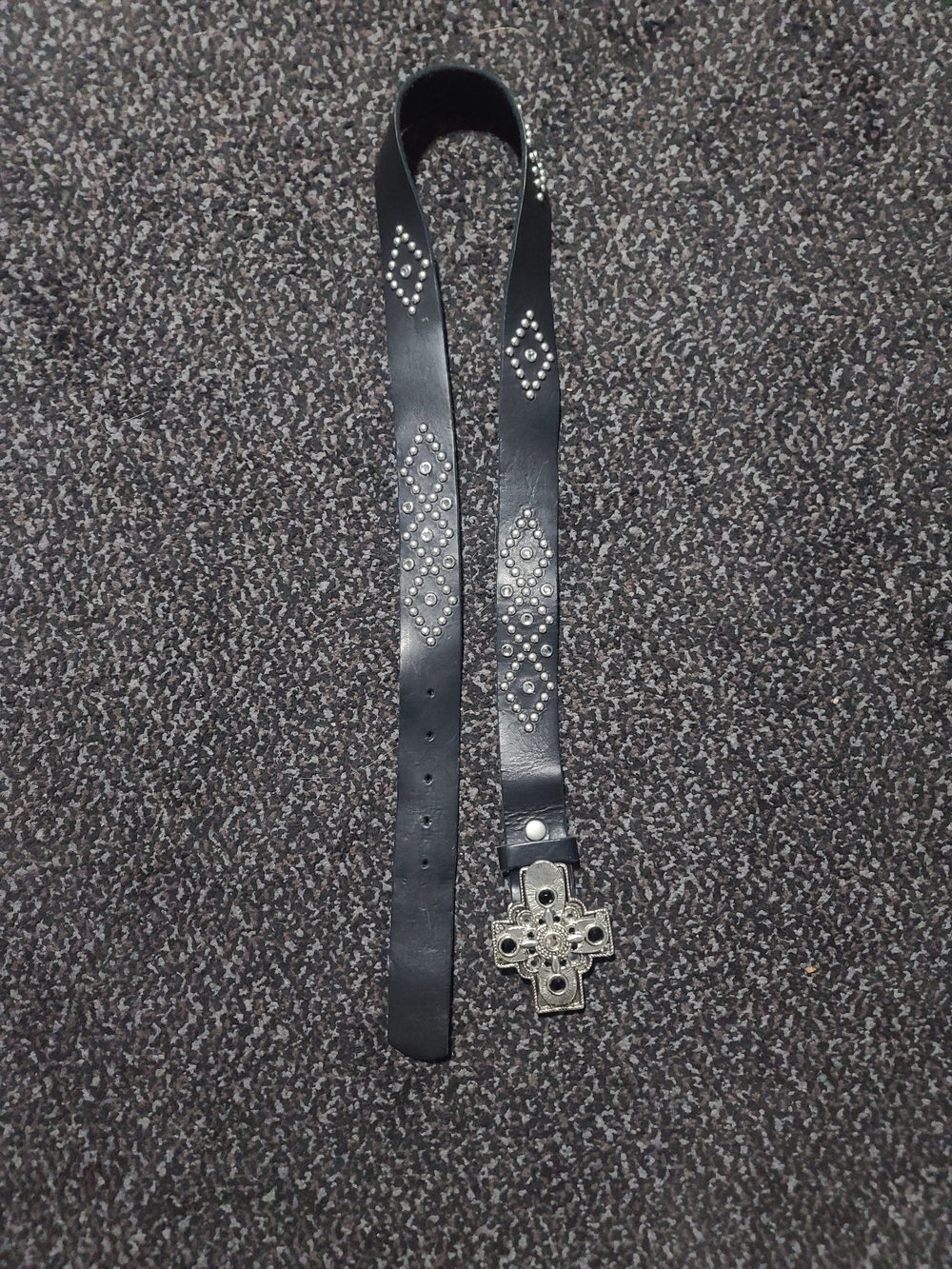 Tylie Malibu Black Studded Leather Belt with Decorative Cross Buckle